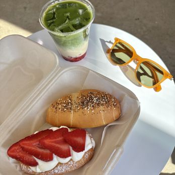 Ponto - Strawberry and cream  (below) and the everything salt bread with a strawberry-matcha latte. - Bakeries Near Me - Portland, Oregon