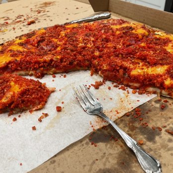 Big Belly Pizza - TNT side view. Swapped greasy pepperoni for meatball.  It is filling! You will only eat 1/2 the number of slices you normally would. - Pizza Near Me - Lancaster, California
