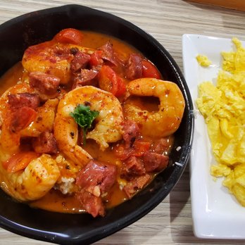 Biscuits And Gravy - Shrimp and Grits with a side of scrambled eggs. - Salad Near Me - Clawson, Michigan