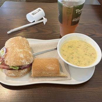 Panera Bread - Toasted Italiano Broccoli Cheddar Soup French Baguette Side Iced Tea - Sandwiches Near Me - Cartersville, Georgia