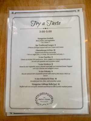 Menu photo 1 Outer Clove Restaurant Nelson, BC
