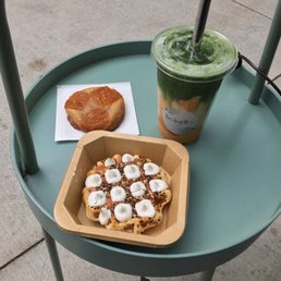 Everything Bagel Liege Waffle w/ Dill Cream Cheese + Pumpkin Miso Caramel Cookie + Iced Dirty Pumpkin Matcha w/ Creme Caramel Purin Everything Bagel Liege Waffle w/ Dill Cream Cheese + Pumpkin Miso Caramel Cookie + Iced Dirty Pumpkin Matcha w/ Creme Caramel Purin