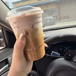 Hermosa- Espresso vanilla and strawberry foam decaf with almond milk Hermosa- Espresso vanilla and strawberry foam decaf with almond milk