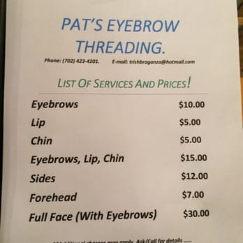 Pat's Eyebrow Threading - List of services - Threading Services Near Me - Las Vegas, Nevada