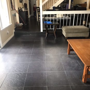 Custom Blind & Carpet - Black tile living room before - Shades & Blinds Near Me - Tarzana, California