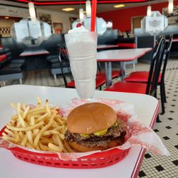 Steak ’n Shake - Triple burger, fries, chocolate shake. Steak 'n Shake Batavia, IL.