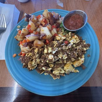 Gold Miner Cafe - Chorizo and eggs with home style potatoes. - American Near Me - Folsom, California Gold Miner Cafe - Chorizo and eggs with home style potatoes. - American Near Me - Folsom, California