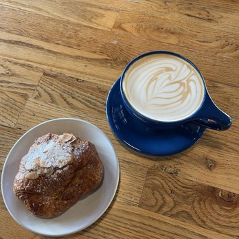 Roots Coffeehouse - Almond croissant and applecinno latte - Coffee & Tea Near Me - North Richland Hills, Texas