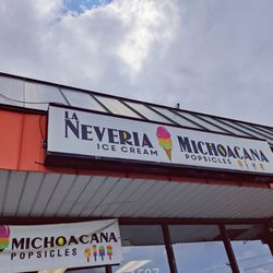 La Neveria Michoacana - Sign outside. So cloudy!