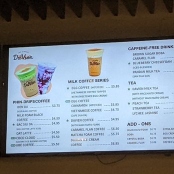 Da Vien Coffee - Menu 12/3/2021 - Desserts Near Me - Westminster, California