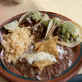 Taqueria Durango BBQ - Three tacos combo. Left- al pastor, two carnitas - Mexican Near Me - Fairfield, California