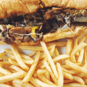 AJ's Cheesesteaks - Supreme Philly Cheesesteak (provolone cheese, banana peppers, mushroom and onions) with AJ's shoestring fries. - Cheesesteaks Near Me - Norwood, Ohio AJ's Cheesesteaks - Supreme Philly Cheesesteak (provolone cheese, banana peppers, mushroom and onions) with AJ's shoestring fries. - Cheesesteaks Near Me - Norwood, Ohio