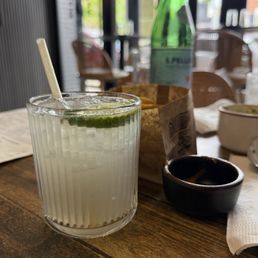 Fresh Lime Margarita On The Rocks. Chips with Guava Chipotle Sauce Fresh Lime Margarita On The Rocks. Chips with Guava Chipotle Sauce
