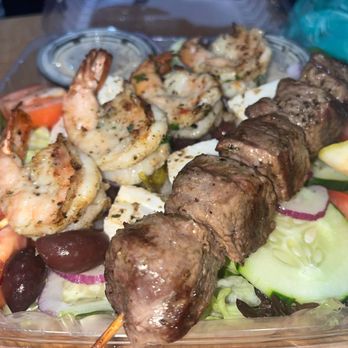 Samos Greek Island Grill - Neptune / Greek Salad with added meat skewer - Greek Near Me - Baltimore, Maryland Samos Greek Island Grill - Neptune / Greek Salad with added meat skewer - Greek Near Me - Baltimore, Maryland