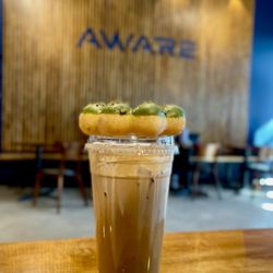 Aware Coffee - Pumpkin Tiramisu Latte & Matcha mochi donut
