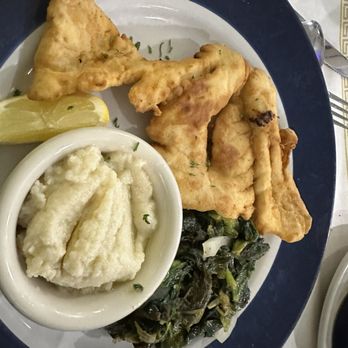 Athenian Owl - Tiganito (grouper) Pan-fried in extra virgin olive oil with garlic potato paste - Greek Near Me - Jacksonville, Florida Athenian Owl - Tiganito (grouper) Pan-fried in extra virgin olive oil with garlic potato paste - Greek Near Me - Jacksonville, Florida