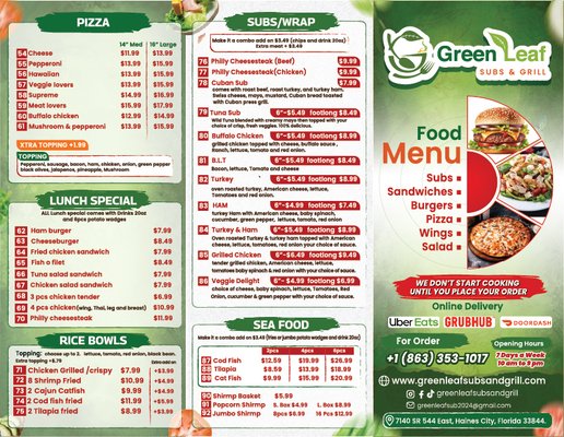 Menu photo 1 Green Leaf Subs and Grill Haines City, FL