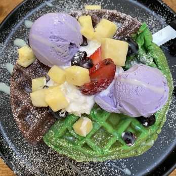 Bone Kettle - Pandan & Ube Waffle with Ube Ice Cream - Breakfast & Brunch Near Me - Pasadena, California