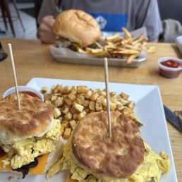Breakfast sandwich, hangover burger