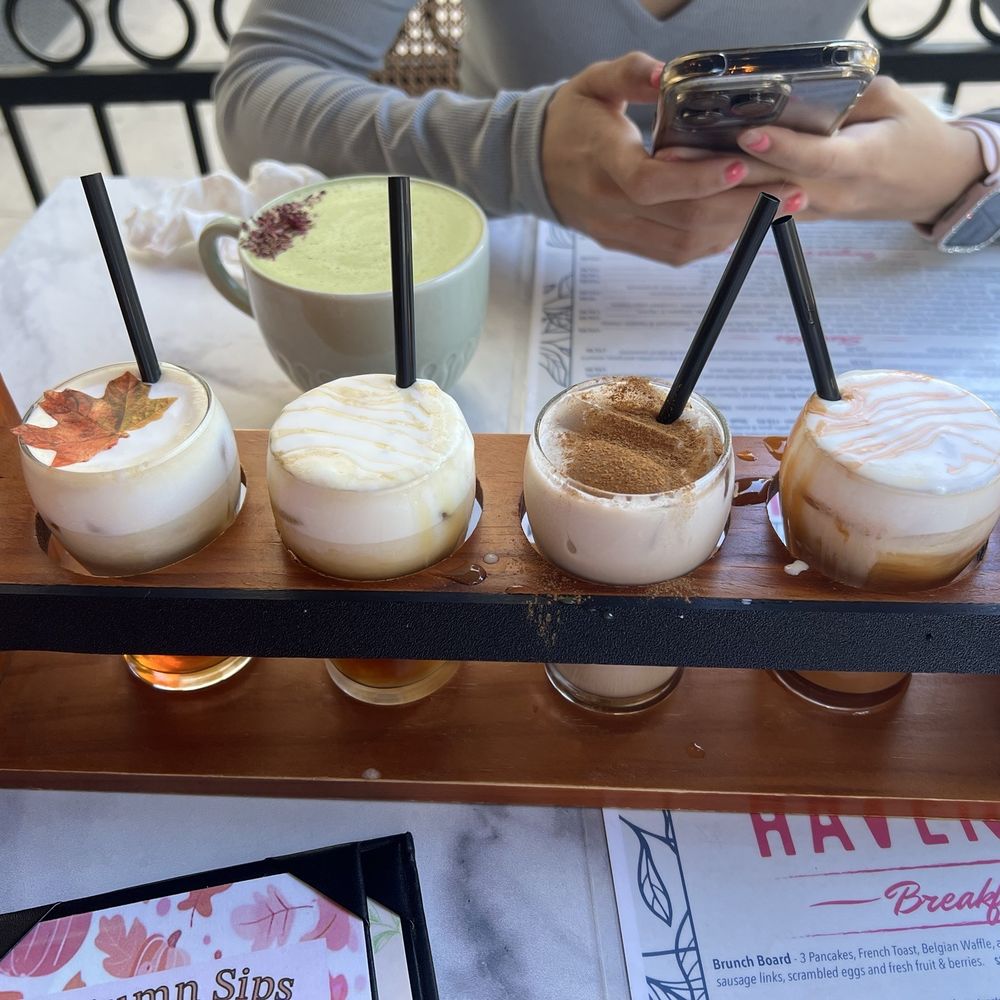 Haven Haus Cafe - Fall coffee flight Matcha with oatmilk - Breakfast & Brunch Near Me - Temecula, California Haven Haus Cafe - Fall coffee flight Matcha with oatmilk - Breakfast & Brunch Near Me - Temecula, California