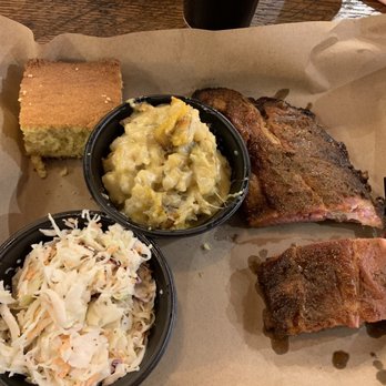 Mission BBQ - Slaw, baby back ribs, baked cheesy potatoes, and corn bread. - Barbeque Near Me - Springfield, Pennsylvania