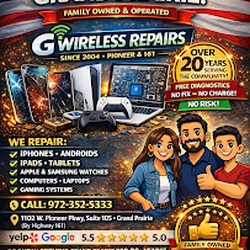 GWireless - G Wireless Repairs - Trusted Electronics Repair in Grand Prairie, TX (20+ Years!) 
Looking for fast cell phone repair in Grand Prairie