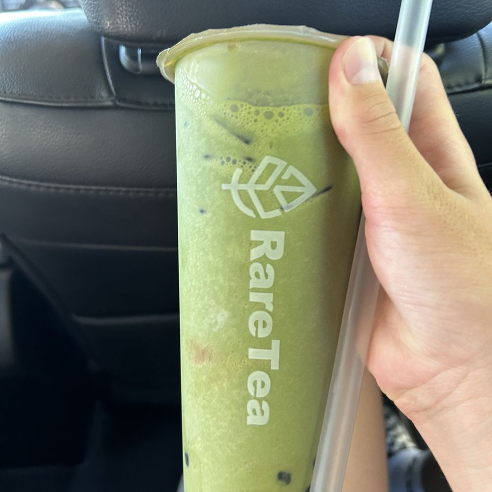 Rose matcha latte with boba