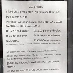 Rainbow Forest RV Park - Price Sheet