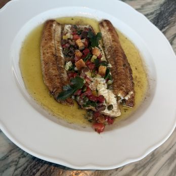 Fleurette - Soggy Sole in a sea of butter with croutons and tomatoes - French Near Me - San Diego, California Fleurette - Soggy Sole in a sea of butter with croutons and tomatoes - French Near Me - San Diego, California