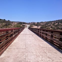 Clairemont Mesa Blvd entrance to MHRP BRIDGE - They used plywood to cover up the rotten wood underneath.