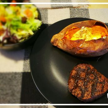 All American Steakhouse - Salad, sweet potato and 6oz filet medium - Steakhouses Near Me - Waldorf, Maryland All American Steakhouse - Salad, sweet potato and 6oz filet medium - Steakhouses Near Me - Waldorf, Maryland