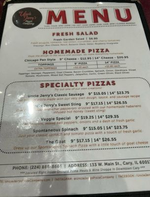 Menu photo 1 Uncle Jerry’s Pizza Company Cary, IL Menu photo 1 Uncle Jerry’s Pizza Company Cary, IL