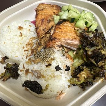 sweetgreen - Healthy Salads, Wraps, and Bowls - Miso Glazed Steelhead.   They were out of avocado so I subbed Brussels sprouts and cucumber! It was even better than usual! - Salad Near Me - Seattle, Washington
