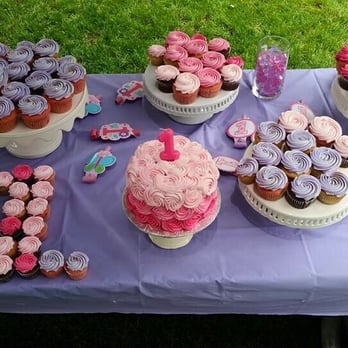 Gourmet Lover's Catering - Here is the pink ombre smash cake and cupcakes for my daughters 1st birthday. - Caterers Near Me - Orange, California