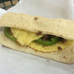 Steak, egg and cheese on flatbread! Yum yum!