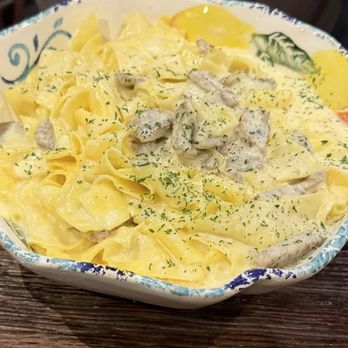 Bocca Bistro - Wow, what a large bowl of fettuccine Alfredo w/ Italian sausage for the protein. - Italian Near Me - Boone, North Carolina