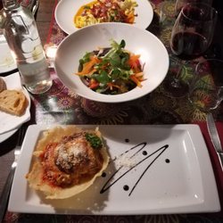 Time - Melanzane alla parmigiana, ensalata mista e tagliatelle zucca con crema, pomodorini e guanciale.