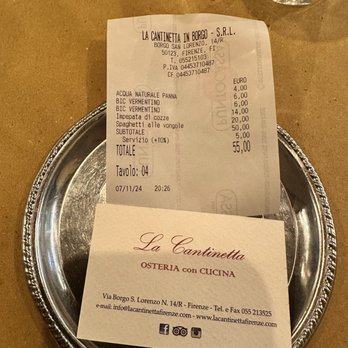 La Cantinetta Osteria con Cucina - Receipt - Italian Near Me - Florence, FI