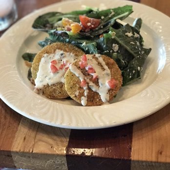 Soco Thornton Park - Fried green tomatoes, pickled okra and little gems greens salad. - Southern Near Me - Orlando, Florida Soco Thornton Park - Fried green tomatoes, pickled okra and little gems greens salad. - Southern Near Me - Orlando, Florida