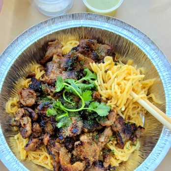 Nguyen's Kitchen - Garlic noodles and grilled pork $17 - Asian Fusion Near Me - Carson, California