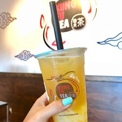 Mango green tea with nata jelly