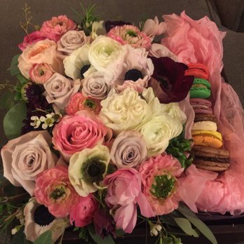 Petals and Blooms - Mother's Day flower box. She left me room so I could add macarons. So full of flowers! - Florists Near Me - Capistrano Beach, California Petals and Blooms - Mother's Day flower box. She left me room so I could add macarons. So full of flowers! - Florists Near Me - Capistrano Beach, California