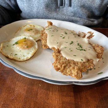 Moonshine Grill - Chicken fried steak and eggs from the breakfast menu - Southern Near Me - Austin, Texas