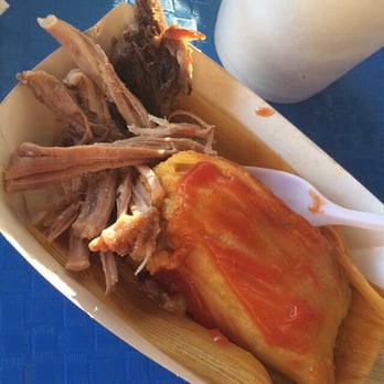 Tropical Village Farm - Masa de Puerco and tamal with ketchup and hot sauce. Guarapo in the foam cup ! - Farmers Market Near Me - Miami, Florida Tropical Village Farm - Masa de Puerco and tamal with ketchup and hot sauce. Guarapo in the foam cup ! - Farmers Market Near Me - Miami, Florida