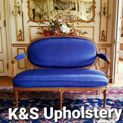 K & S Upholstery - We recently reupholstered this love seat and two other chairs to bring more color into the room and match the rug.