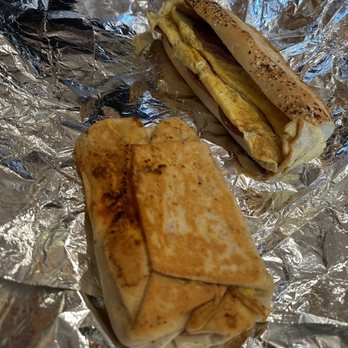 HomeGrown215 - SEC Sausage, Egg, and Cheese Burrito (bottom) Pork Roll Egg and Cheese on everything hoagie (top) - Coffee & Tea Near Me - Philadelphia, Pennsylvania