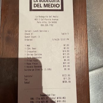 La Bodeguita Del Medio - Bill - Cuban Near Me - Palo Alto, California La Bodeguita Del Medio - Bill - Cuban Near Me - Palo Alto, California