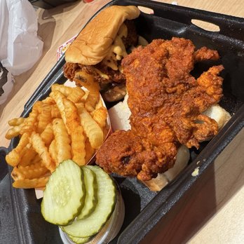Dave's Hot Chicken - #3. 1 strip and a slider. Includes fries. No drink included. - Chicken Shop Near Me - Oxnard, California Dave's Hot Chicken - #3. 1 strip and a slider. Includes fries. No drink included. - Chicken Shop Near Me - Oxnard, California
