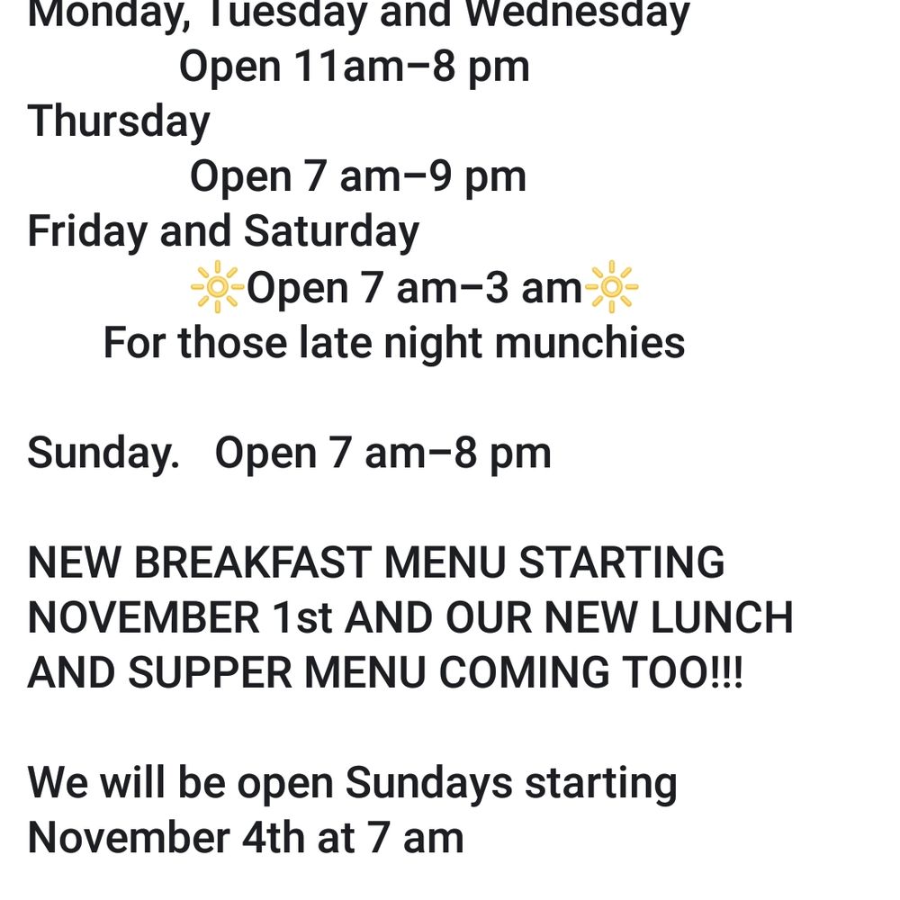 New hours starting in November