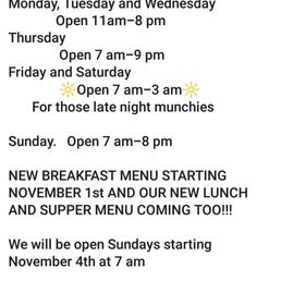 New hours starting in November New hours starting in November
